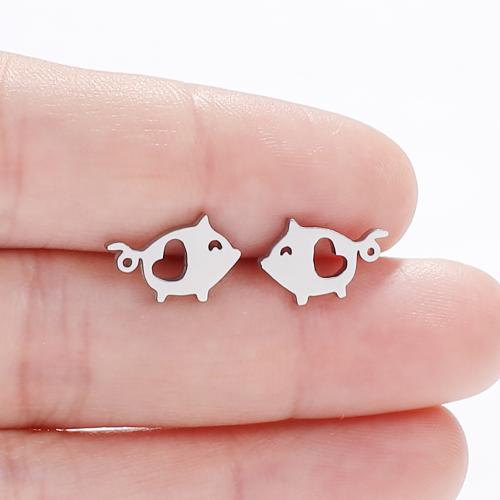 Stainless Steel Stud Earring, 304 Stainless Steel, Pig, Vacuum Ion Plating, fashion jewelry & for woman & hollow 