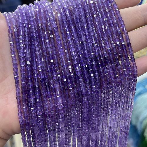 Natural Amethyst Beads, Square, fashion jewelry & DIY & faceted, purple, 3.3mm Approx 38 cm 