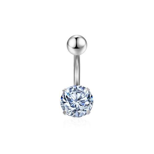 Stainless Steel Belly Ring, 304 Stainless Steel, with Cubic Zirconia, Round, fashion jewelry & for woman [
