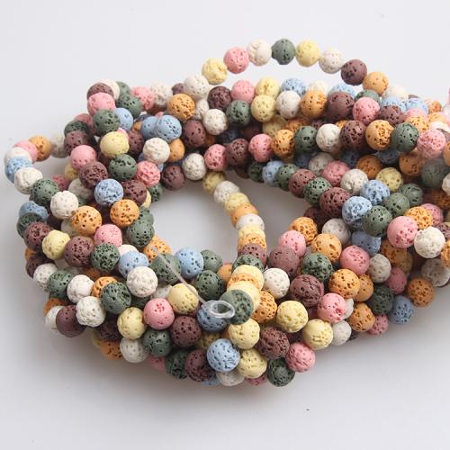 Multicolor Lava Perlen, rund, Modeschmuck & DIY & verschiedene Größen vorhanden, gemischte Farben, Länge:ca. 38 cm, verkauft von Strang