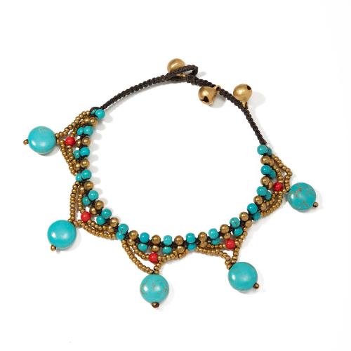 Brass Anklet, with turquoise, fashion jewelry & for woman Approx 24 cm [