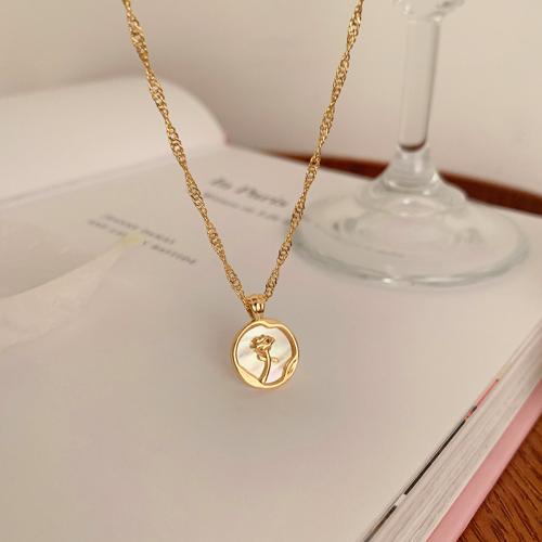 Ожерелье ручной латунные, Латунь, с Белая ракушка, ювелирные изделия моды & Женский, длина:Приблизительно 45 см, продается PC