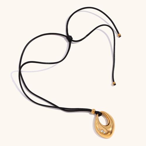 Stainless Steel Jewelry Necklace, 304 Stainless Steel, with Wax Cord, with 5cm extender chain, 18K gold plated, fashion jewelry & for woman & with rhinestone, golden Approx 40 cm 