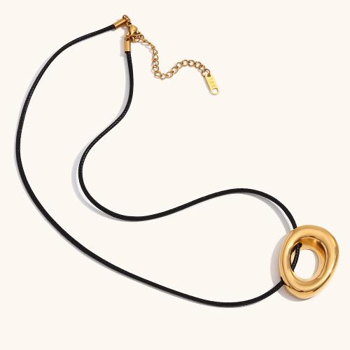 Stainless Steel Jewelry Necklace, 304 Stainless Steel, with Wax Cord, with 5cm extender chain, 18K gold plated, fashion jewelry & for woman, golden Approx 40 cm 