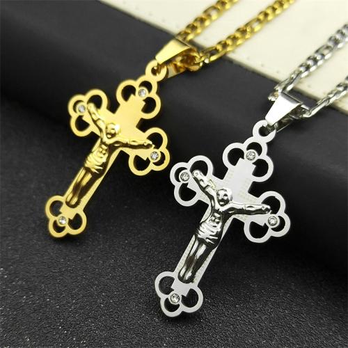 Stainless Steel Jewelry Necklace, 304 Stainless Steel, Cross, fashion jewelry & Unisex & with rhinestone Approx 50 cm 