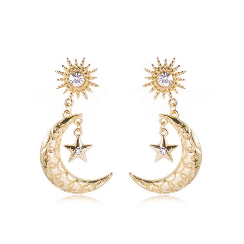 Zinc Alloy Rhinestone Drop Earring, Moon and Star, plated, fashion jewelry & for woman & with rhinestone 