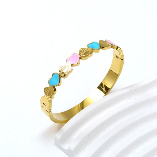 Stainless Steel Bangle, 304 Stainless Steel, Heart, Vacuum Ion Plating, fashion jewelry & for woman & enamel 8mm, Inner Approx 56mm 