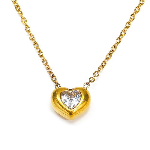 Cubic Zirconia Stainless Steel Necklace, 304 Stainless Steel, with Cubic Zirconia, Heart, Vacuum Ion Plating, fashion jewelry & for woman Approx 45 cm 