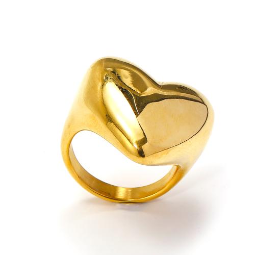 Edelstahl Fingerring, 304 Edelstahl, Herz, Vakuum-Ionen-Beschichtung, Modeschmuck & verschiedene Größen vorhanden & für Frau, goldfarben, verkauft von PC