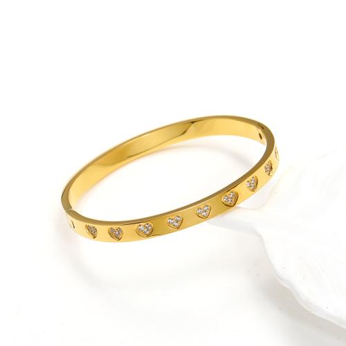 Stainless Steel Bangle, 304 Stainless Steel, Vacuum Ion Plating, fashion jewelry & micro pave cubic zirconia & for woman 