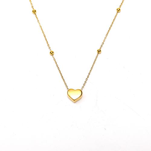 Edelstahl Schmuck Halskette, 304 Edelstahl, Herz, Vakuum-Ionen-Beschichtung, Modeschmuck & für Frau, goldfarben, 10.5x9mm, Länge:ca. 45 cm, verkauft von PC