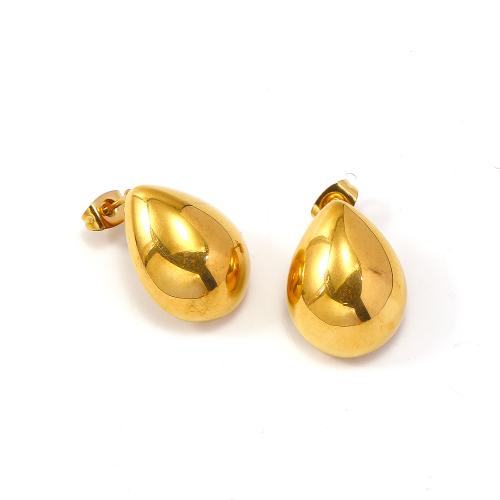 Edelstahl Stud Ohrring, 304 Edelstahl, Tropfen, Vakuum-Ionen-Beschichtung, Modeschmuck & für Frau, goldfarben, 20x15mm, verkauft von Paar