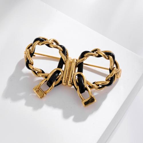 Collar Jewelry Brooch, Brass, Bowknot, gold color plated, for woman, black [