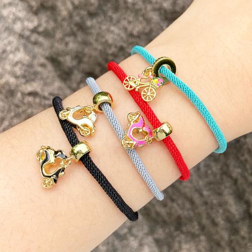 Nylon Cord Bracelets, Brass, with Nylon Cord, gold color plated, fashion jewelry & enamel 