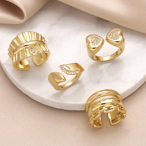 Zircon pavent l'anneau en laiton de doigt, Placage de couleur d'or, bijoux de mode & pavé de micro zircon, doré, Vendu par PC