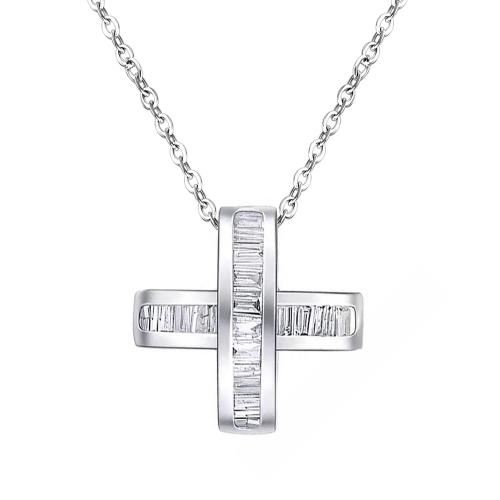 Cubic Zircon Micro Pave Brass Necklace, plated & micro pave cubic zirconia & for woman, platinum color 