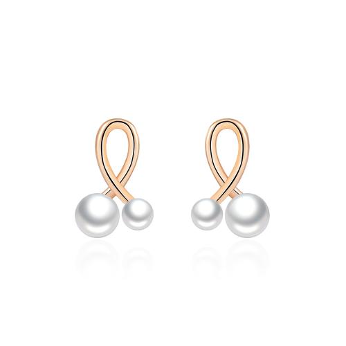 Cubic Zirconia Micro Pave Brass Earring, with Plastic Pearl, plated, for woman 