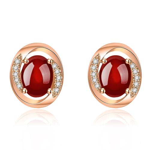 Cubic Zirconia Micro Pave Brass Earring, with Red Jasper, plated, micro pave cubic zirconia & for woman 