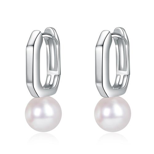 Brass Drop Earring, with Plastic Pearl, plated, for woman, platinum color 