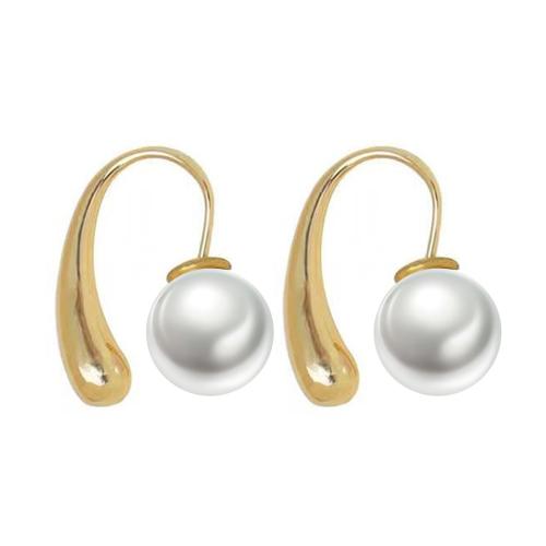 Brass Drop Earring, with Plastic Pearl, plated, for woman 
