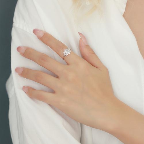 Cubic Zirconia anillo de dedo de plata esterlina, plata de ley 925, diverso tamaño para la opción & micro arcilla de zirconia cúbica & para mujer, color de platina, Vendido por UD