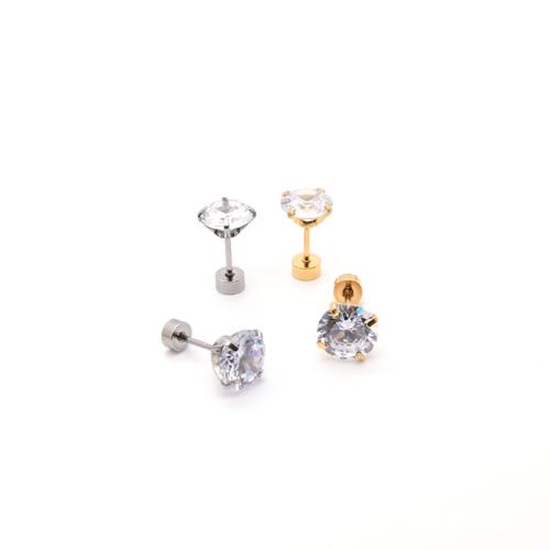 Stainless Steel Ear Piercing Jewelry, 304 Stainless Steel, plated, Unisex & micro pave cubic zirconia 