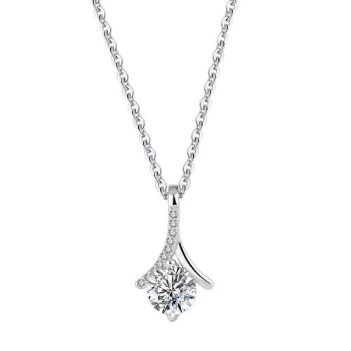 Cubic Zirconia Micro Pave Sterling Silver Necklace, 925 Sterling Silver, plated, micro pave cubic zirconia & for woman, silver color Approx 41-50 cm 