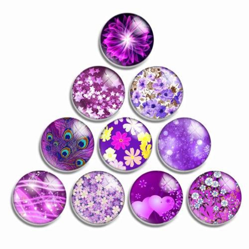 Time Gem Cabochon, Glass, with Resin, Flat Round, mixed pattern & DIY purple 
