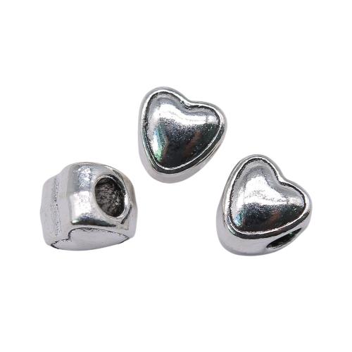 Perla de agujero grande de aleación de zinc, Corazón, chapado en color de plata antigua, Vintage & Joyería & Bricolaje, 8x8x7mm, Vendido por UD[