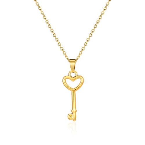 Stainless Steel Jewelry Necklace, 304 Stainless Steel, with 5cm extender chain, Key, Vacuum Ion Plating, fashion jewelry & for woman & hollow Approx 40 cm 