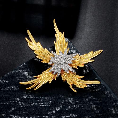 Cubic Zirconia Brooch, Brass, with Cubic Zirconia, Starfish, gold color plated, for woman 