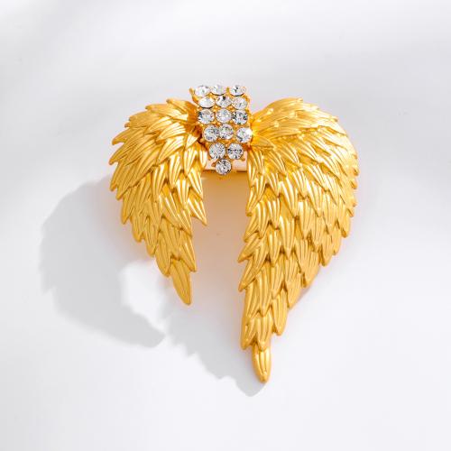 Cubic Zirconia Brooch, Brass, with Cubic Zirconia, Wing Shape, gold color plated, for woman & enamel 