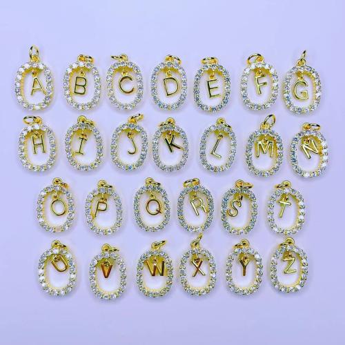 Letter Brass Pendants, gold color plated & micro pave cubic zirconia 