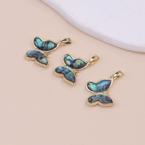 Abalone Shell Pendants, Zinc Alloy, with Abalone Shell, Butterfly, gold color plated, DIY [