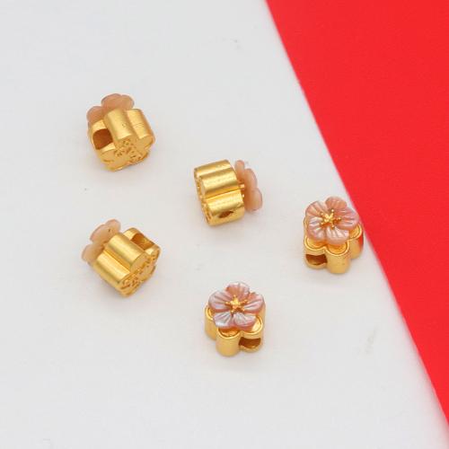 Brass Jewelry Beads, Flower, gold color plated, rotatable & DIY, pink [