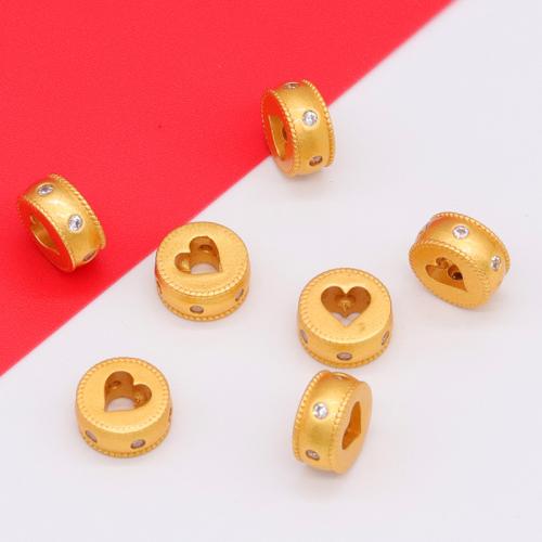 Cubic Zirconia Micro Pave Brass Beads, with Cubic Zirconia, Heart, gold color plated, DIY 