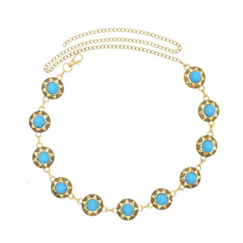 Decorative Chain Belt, Zinc Alloy, with Synthetic Turquoise, fashion jewelry & Bohemian style & for woman, gold .8 Inch 