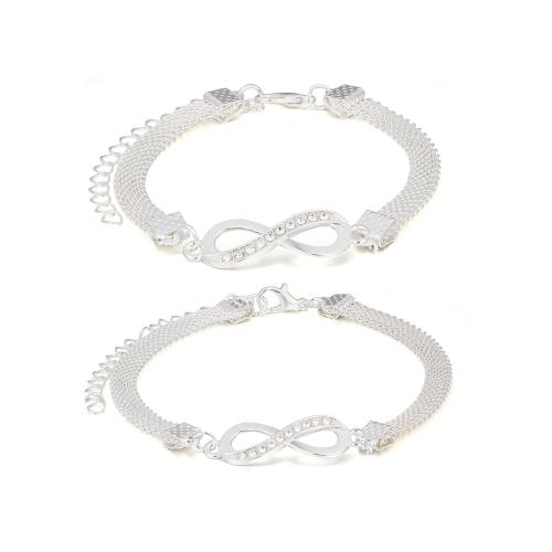 Crystal Jewelry Sets, Zinc Alloy, anklet & bracelet, with Crystal, 2 pieces & fashion jewelry & for woman, silver color 