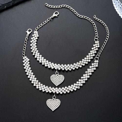 Crystal Jewelry Sets, Zinc Alloy, anklet & bracelet, with Crystal, fashion jewelry & for woman, silver color 