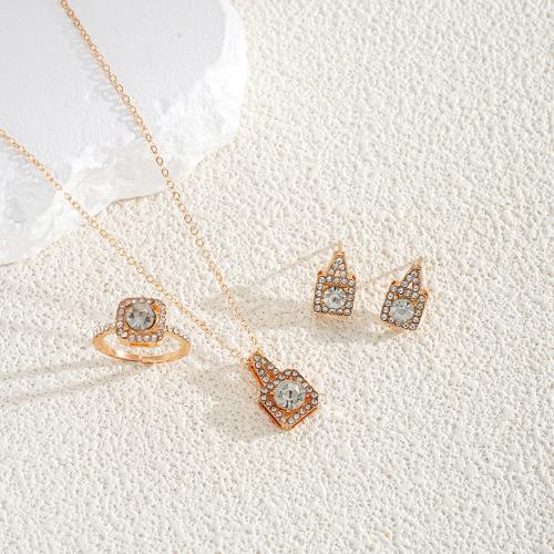 Crystal Jewelry Sets, Zinc Alloy, Stud Earring & finger ring & necklace, with Crystal, three pieces & fashion jewelry & for woman [