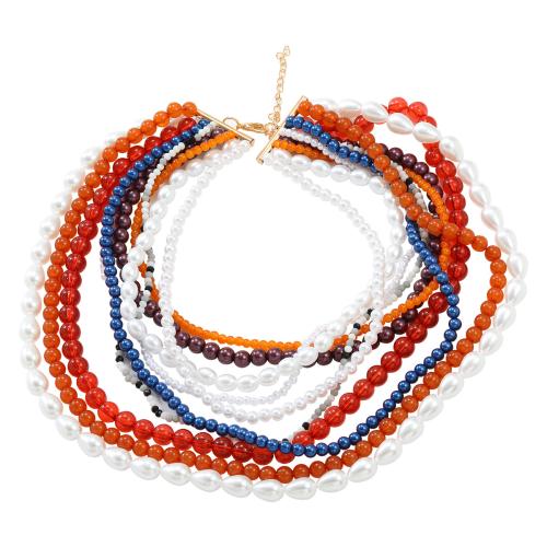 Harz Zinc Legierung Halskette, Zinklegierung, mit Seedbead & Harz & Kunststoff Perlen, mit Verlängerungskettchen von 2.48 Inch, Modeschmuck & mehrschichtig & für Frau, farbenfroh, Länge:14.96 ZollInch, verkauft von PC[