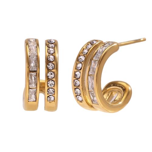 Stainless Steel Cubic Zirconia Stud Earring, 304 Stainless Steel, 18K gold plated, fashion jewelry & micro pave cubic zirconia & for woman [