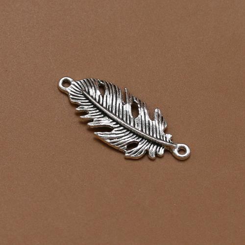 Zinc Alloy Charm Connector, Feather, antique silver color plated, vintage & fashion jewelry & DIY & 1/1 loop Approx 