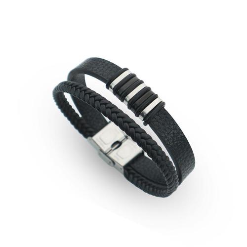 PU Leather Cord Bracelets, Titanium Steel, with PU Leather, fashion jewelry & for man Approx 22 cm [