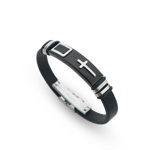 PU Leather Cord Bracelets, Titanium Steel, with PU Leather, fashion jewelry & for man Approx 22 cm [