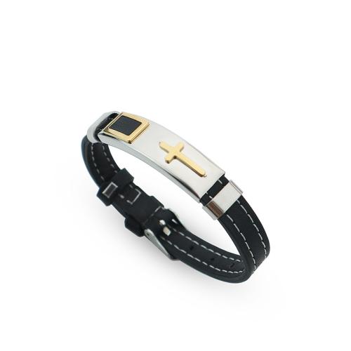 PU Leather Cord Bracelets, Titanium Steel, with PU Leather, fashion jewelry & for man Approx 24 cm [