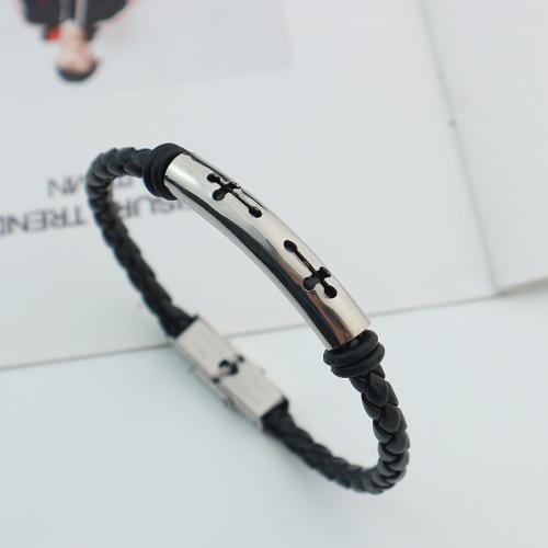 PU Leather Cord Bracelets, Titanium Steel, with PU Leather, fashion jewelry & for man Approx 22 cm [