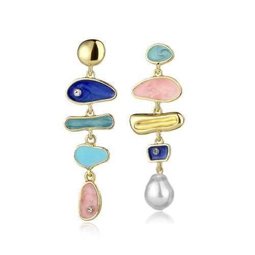 Enamel Zinc Alloy Drop Earring, with Plastic Pearl, fashion jewelry & for woman [