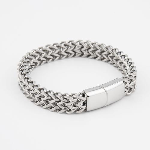 Stainless Steel Chain Bracelets, 304 Stainless Steel, polished, fashion jewelry & for man, original color, 10mm Approx 21 cm 