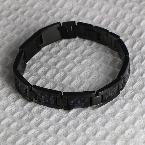 Stainless Steel Chain Bracelets, 304 Stainless Steel, with Carbon Fibre, Vacuum Ion Plating, fashion jewelry & for man 12mm 